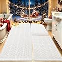 Upgrade Waffle Bath Mat Set 3 Piece, Boho Bathroom Rugs Absorbent Non Slip, Soft Bathroom Mats, Machine Washable Knit Bath Rugs with Herringbones for Bathroom, Bedroom, Kitchen, Shower, Tub, White