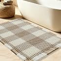 Upgrade Waffle Bathroom Mat, Boho Bath Rugs Absorbent Non Slip, Ultra Soft Bath Mat, Machine Washable Knit Bathroom Rugs with Stripe for Bathroom, Bedroom, Kitchen, Tub, 36"x24", Brown &amp; Cream