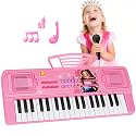 Upgraded 37 Keys Kids Piano Keyboard with Mini Microphone Music Stand –Pink