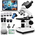 Upgraded 40X-2500X Magnification Biocular Microscope with 100X Color Difference Objective Lens Upgrade Abe Spotlight Dual Wide Angle Eyepieces and Phone Holder for Home Research and School Education