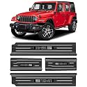 Upgraded American US Flag Door Sill Guards for Jeep Wrangler JL JLU 2018-2025 2026 &amp; Gladiator JT 2020-2026 Accessories Stainless Steel Front Rear Entry Guard (US Flag Brushed Black 4-Door)