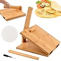 Upgraded Bamboo Wooden Tortilla Press, 10 Inch Bamboo Tortilla Maker with 50 Parchment Paper and 1 Rolling Pin, Mexican Tortillera Presser for Homemade Tortillas, Pataconera