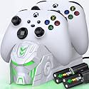 Upgraded Controller Dual Charger Station with 2x5520mWh Rechargeable Battery Pack for Xbox One/Series X|S (Controller not Included) (White)
