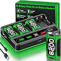 Upgraded Fast Charging Rechargeable Battery Pack for Xbox -4x6200mWh Batteries with Light Control &amp;Charger Dock -Compatible with Xbox Series X|S,One S/X,Elite Controllers, Charger Sets, Black