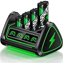 4-Slot Batteries Charger Sets with Charger Dock for Xbox Series X|S/Xbox One/Elite, Charging Station with 4 High-Capacity Rechargeable Batteries, Fast Charger Dock with Dual LED Indicators