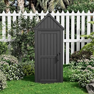 upgraded outdoor resin storage shed with removable shelves lock ring amp reinforced floor - all-weather garden patio cabinet black