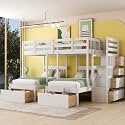 VilroCaz Upgraded Version Full Over Twin &amp; Twin Bunk Bed, Solid Wood Triple Bunk Bed with Storage Drawers and Staircase, Strong Sturdy Bunk Bed Frame with Guardrails for Kids Teens Aldults