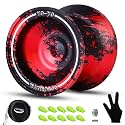 Upgraded WATIEOBOO 7 Metal Yoyo - Dual-Function Responsive/Non-Responsive Professional Trick yoyo, Suitable for yoyo Beginners to Advanced Players (Black/red). Includes Spare String and yo-yo Bag.