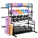 Upgraded XL Adjustable Weight Rack for Dumbbells - Barbell Holder Bumper Plate Storage Rack with 3 Olympic Bar Racks, Dumbbell Rack Weight Stand,Home Gym Storage Rack for kettlebells,Yoga Mat