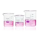 Upgrated 3 Size Low Form Beaker Set, 50ml 100ml 250ml, 3.3 Boro Glass Beakers with Printed Graduation, LVA017