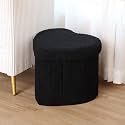 Upholstered Ottoman with Storage,Heart Shaped Foot Stool Collapsible Footrest for Living Room Bedroom,Fluffy Plush Padded Seat Soft Ottoman Box with Lid (Black)