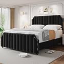 coucheta Velvet Upholstered Bed Frame with Tall Headboard &amp; Footboard
