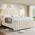 coucheta Velvet Upholstered Bed Frame with Tall Headboard &amp; Footboard