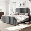 coucheta Velvet Upholstered Bed Frame with Tall Headboard &amp; Footboard