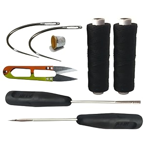 upholstery leather nylon thread thick 060 mm 2 ply hi tenacity nylon colour black 1 spool 100 mtr pack of 2 spool 1 hand stitching tool combo pack 2 pcs black