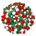 UPINS 600Pcs Christmas Pompom Balls, Red Green White Pom Poms for Crafts