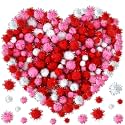 UPINS 600Pcs Valentines Pompom Balls, Pink Red Glitter Pom Poms for Craft