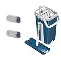 Blue Hands-Free Squeeze Microfiber Flat Spin Small Mop Cleaning System 360° Flexible Head (32 X 12 CM) Dry Wet Reusable Dust Small Mops (Total 2 Pads) &amp; Handle (39 cm X 23 cm X 122 cm)