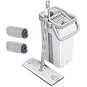 Blue Hands-Free Squeeze Microfiber Flat Spin Small Mop Cleaning System 360° Flexible Head (32 X 12 CM) Dry Wet Reusable Dust Small Mops (Total 2 Pads) &amp; Handle (39 cm X 23 cm X 122 cm)