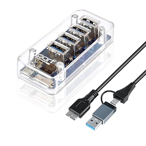 usb 30 c hub 4 ports transparent hub with blue indicator light amp dual port power supply with 50cm cable transparent long