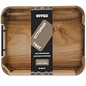 Upper Acacia Wood Ottoman Tray 17x13 Inches with Handles, Decorative Serving Tray for Coffee Table, Breakfast Tray with Anti-Skid Pads (Black Handle 01)