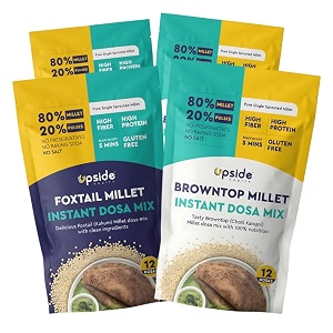 upside health millet instant dosa mix-sprouted millet pack of 4 48 dosas  foxtail amp browntop millet  high protein dosa  instant dosa  no salt - no preservatives