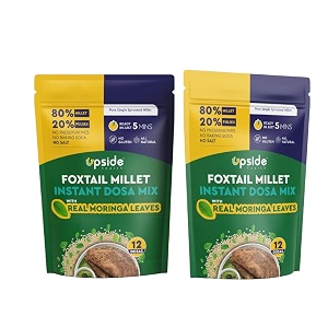 upside health millet instant dosa mix with morringa leaves - pack of 2 24 dosas  foxtail millet  high protein dosa  instant dosa  no salt - no preservatives - low gi - high fibre - less carb