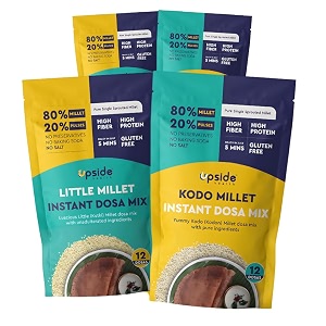 upside health millet instant dosa mix - sprouted kodo amp little millet pack of 4 48 dosas  high protein  no salt no preservatives