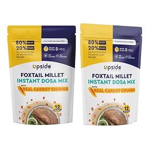 upside health millet instant dosa mix with carrot chunks - pack of 2 24 dosas  foxtail millet  high protein dosa  instant dosa  no salt - no preservatives - low gi - high fibre - less carb