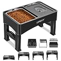 UPSKY 3-in-1 Elevated Dog Bowls Set with 4 Height Adjustable Stand, Balck