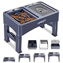 UPSKY 3-in-1 Elevated Dog Bowls Set with 4 Height Adjustable Stand, Blue