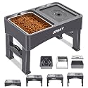 UPSKY 3-in-1 Elevated Dog Bowls Set with 4 Height Adjustable Stand, Gray