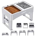 UPSKY 3-in-1 Elevated Dog Bowls Set with 4 Height Adjustable Stand, White