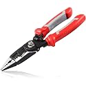 6 In 1 Multifunctional Electrician Pliers 8 Inch Heavy Duty Long Nose Pliers with Wire Stripper Crimper Cutter Needle Nose Pliers for Electrical Wiring Work