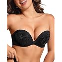 Upushall Strapless Push Up Bras for Women Padded Deep Plunge Seamless Bra