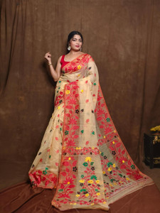 UR Affection Embroidered Jamdani Cotton Silk Saree