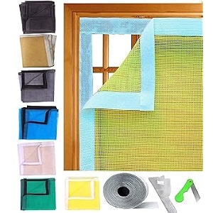 ur little shop 35 x 59 inch_3 x 5 ft_90 x 150 cm_stitched fiber glass mosquito net for windows_200 gsm_yellow color_ready to install handy mesh with self adhesive hook tape and cutter dhpmcr12