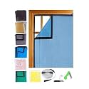 UR LITTLE SHOP 47 X 47 Inch_4 X 4 Ft_120 X 120 Cm_Stitched Fiber Glass Mosquito Net for Windows_200 GSM_Blue Color_Ready to Install Handy Mesh with Self Adhesive Hook Tape and Cutter DHPMCR12