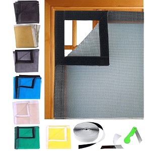 ur little shop 47 x 59 inch_4 x 5 ft_120 x 150 cm_stitched fiber glass mosquito net for windows_200 gsm_black color_ready to install handy mesh with self adhesive hook tape and cutter dhpmcr12