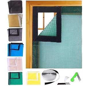 ur little shop 47 x 71 inch_4 x 6 ft_120 x 180 cm_stitched fiber glass mosquito net for windows_200 gsm_green color_ready to install handy mesh with self adhesive hook tape and cutter dhpmcr12