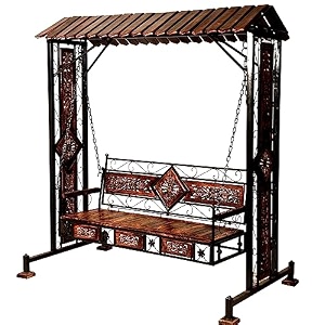 solid wood amp iron gardenbalcony swing hammock jhula cradle - 3 seater brown amp black