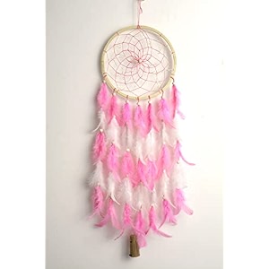 the urban artistic dream catcher for bedroom with led light wood dream catcher - large 7 inch boho wall hanging decoration ornament living room decor positive energy pink