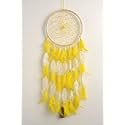 THE URBAN ARTISTIC Handcrafted Wood Dream Catcher with LED Light - Large 7 inch, Office Bedroom Living Room Decor, Positive Energy Showpiece for Home Decoration, Yellow