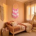 THE URBAN ARTISTIC Dream Catcher for Bedroom with LED Light, Wood Dream Catcher - Large 7 inch, Boho Wall Hanging Decoration Ornament, Living Room Decor, Positive Energy, Pink