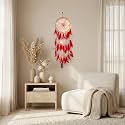 THE URBAN ARTISTIC Wood Dream Catcher with LED Light - Large 7 inch, Boho Wall Hanging Ornament, Bedroom Living Room Decor, Positive Energy Showpiece, Red