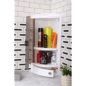 urban choice grace fine ware multipurpose corner cabinet for storage wall mounted kitchen corner shelf with 3 tiers amp 2 doors premium plastic cabinet for living room kitchen bathroom