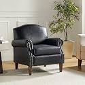 Albaro 31" W Faux Leather Armchair with Solid Wood Legs Upholstered Armchair with Solid Wood Legs 1 Seater Sofa for Living Room Black