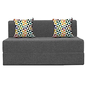 urban decor  2 - seater 439 x 639 feet  folding sofa cum bed - perfect for guests - jute fabric washable cover with printed cushion  grey color