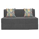 Urban Decor | 2 - Seater, 4' X 6' Feet | Folding Sofa Cum Bed - Perfect for Guests - Jute Fabric Washable Cover with Printed Cushion | Grey Color