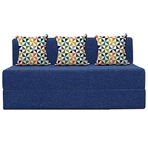 urban decor  539 x 639 feet three - seater  folding sofa cum bed - perfect for guests - jute fabric washable cover - blue